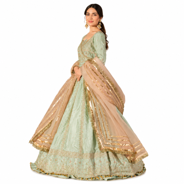 Meherzad – Mint Green Embroidered Maxi Dress